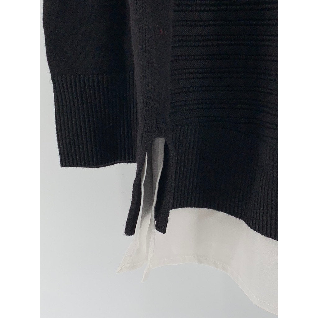 HILARY RADLEY Women's Black V-Neck Layered Ribbed Sweater SZ L