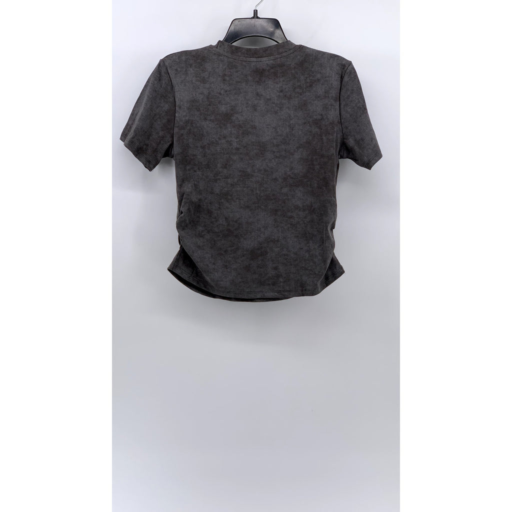 UNBRANDED Women's Gray Tie-Dye Crewneck Positive Logo Side-Ruched Casual Top SZS