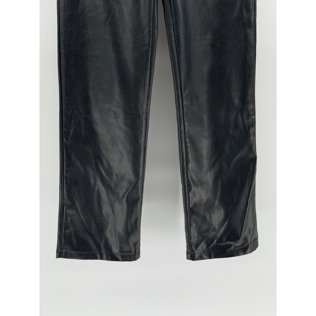 FINESSE Women’s Black Faux-Leather Solid High-Rise Straight-Leg Pant SZ XS