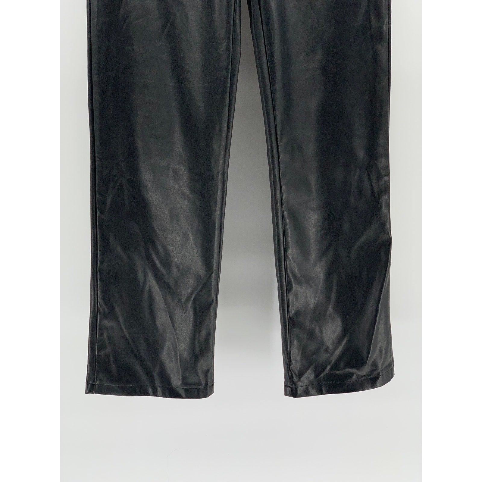 FINESSE Women’s Black Faux-Leather Solid High-Rise Straight-Leg Pant SZ XS