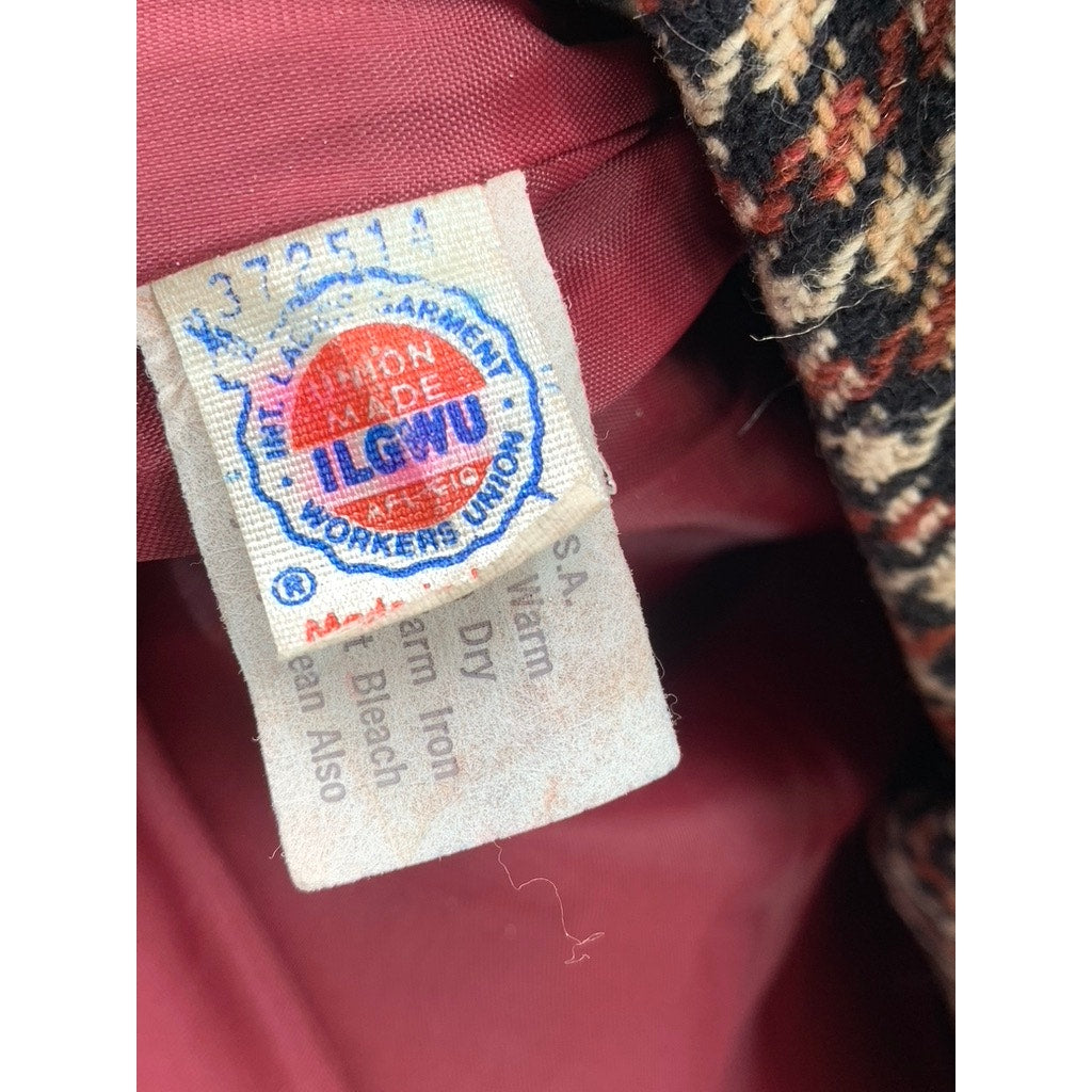 ILGWU Women's Vintage Burgundy Button-Up Notch Collar Wool-Blend Coat SZ L