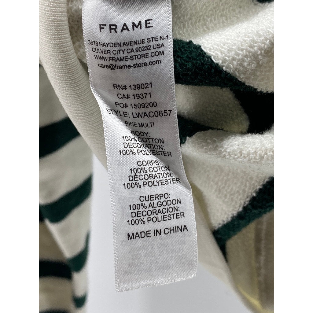 FRAME Women's White-Black Striped Half-Zip Mock Collar Long Sleeve Sweater SZ L