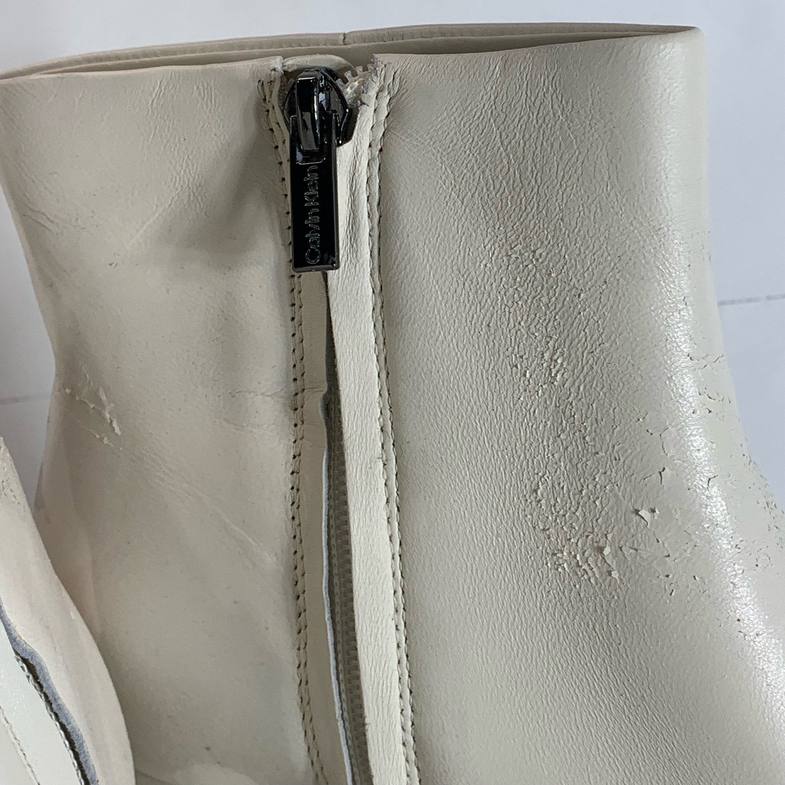 CALVIN KLEIN Women's Ivory Leather Uda Platform Block-Heel Dress Booties SZ 7