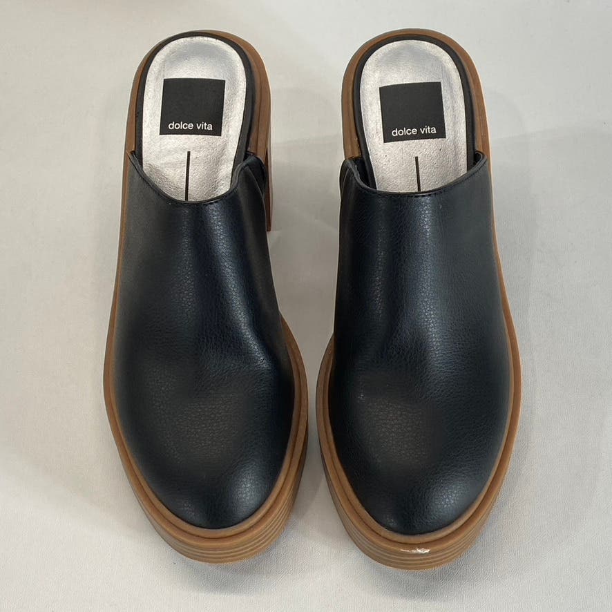 DOLCE VITA Women's Black Crista Round Closed Toe Slip-On Block-Heel Mule SZ 9.5