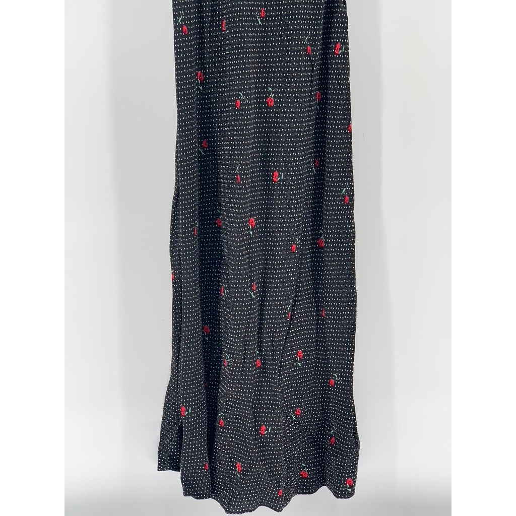 URBAN OUTFITTERS Women's Black-White Rose Print V-Neck Maxi Dress SZ 0