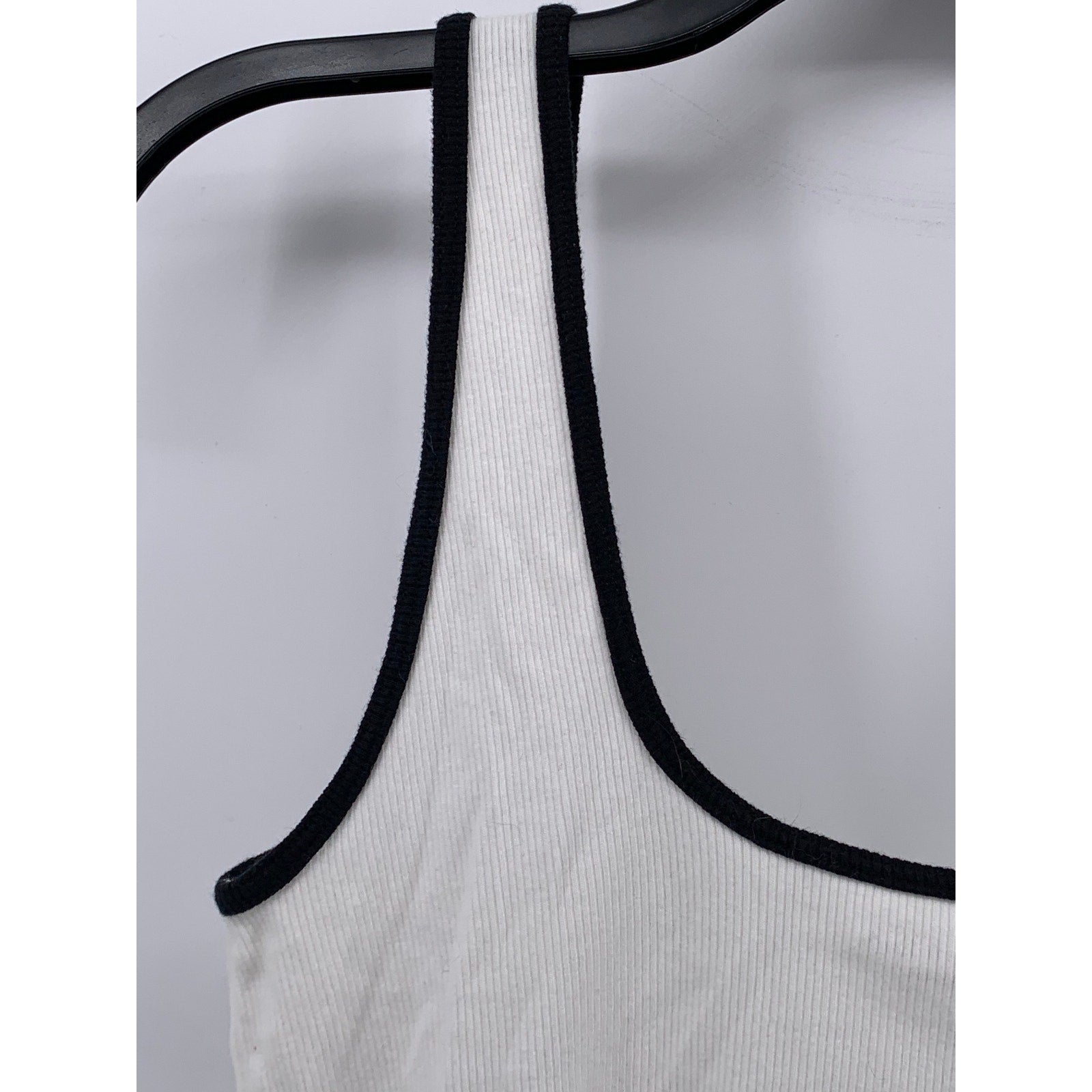 ABERCROMBIE & FITCH Women's White-Black Scoop-Neck Ribbed Essential Tank Top SZS