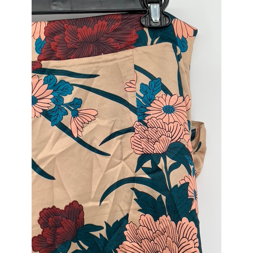 PRETTYLITTLETHING Women's Beige-Multi Floral Mini Skirt SZ 14