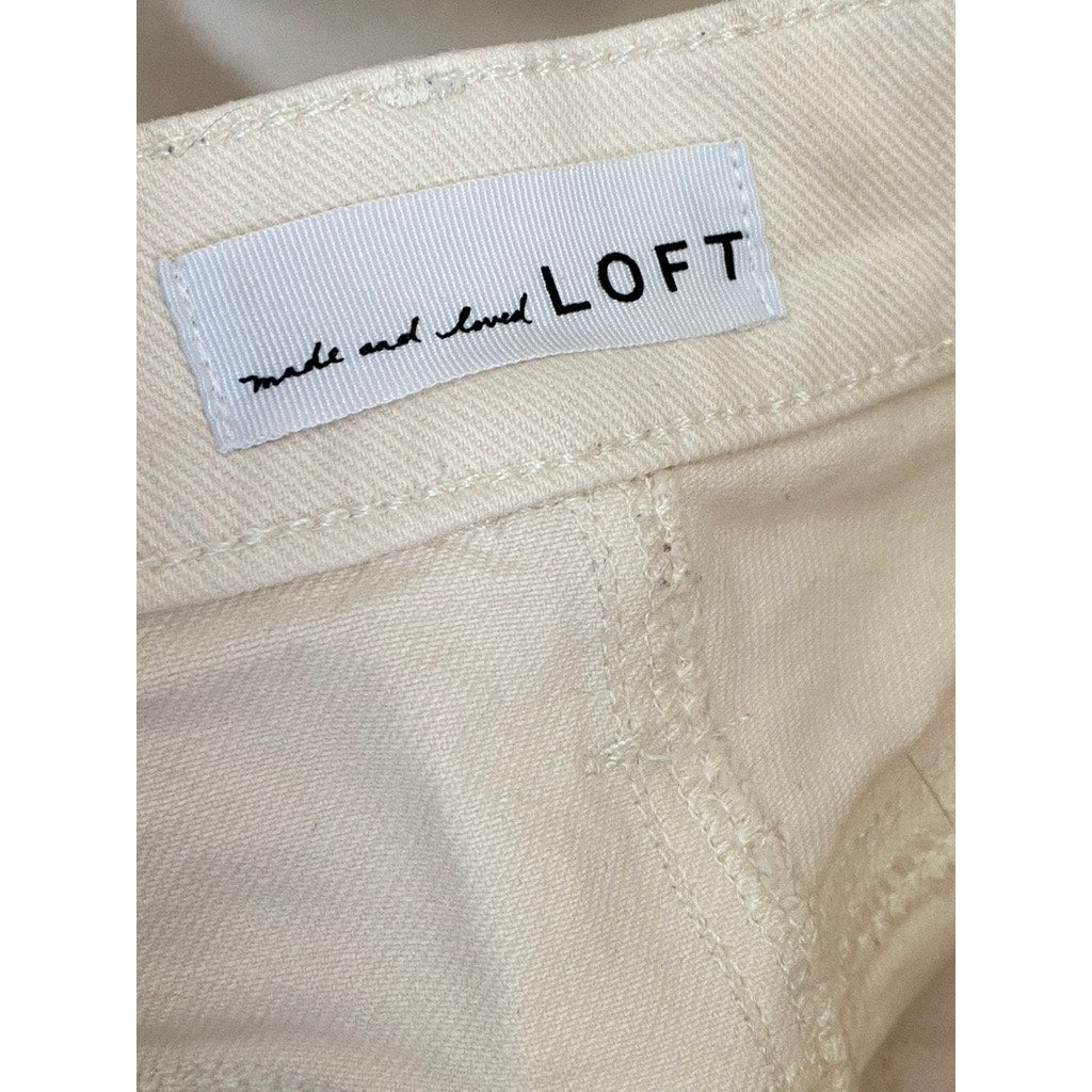 LOFT Women's Off-White Denim The Straight Cropped Jeans SZ 12/31