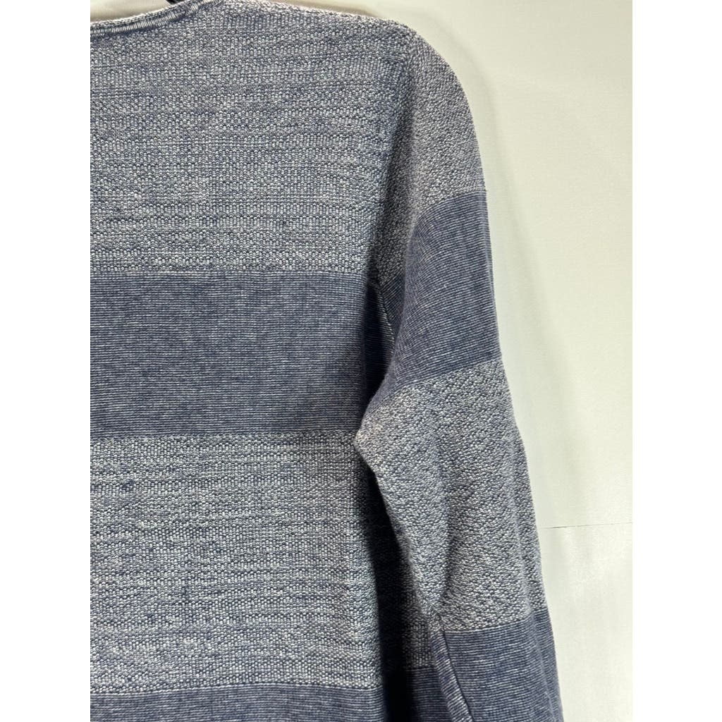BELFORD Women's Navy Colorblock Wide Striped 3/4 Sleeve Pima Cotton Top SZ L