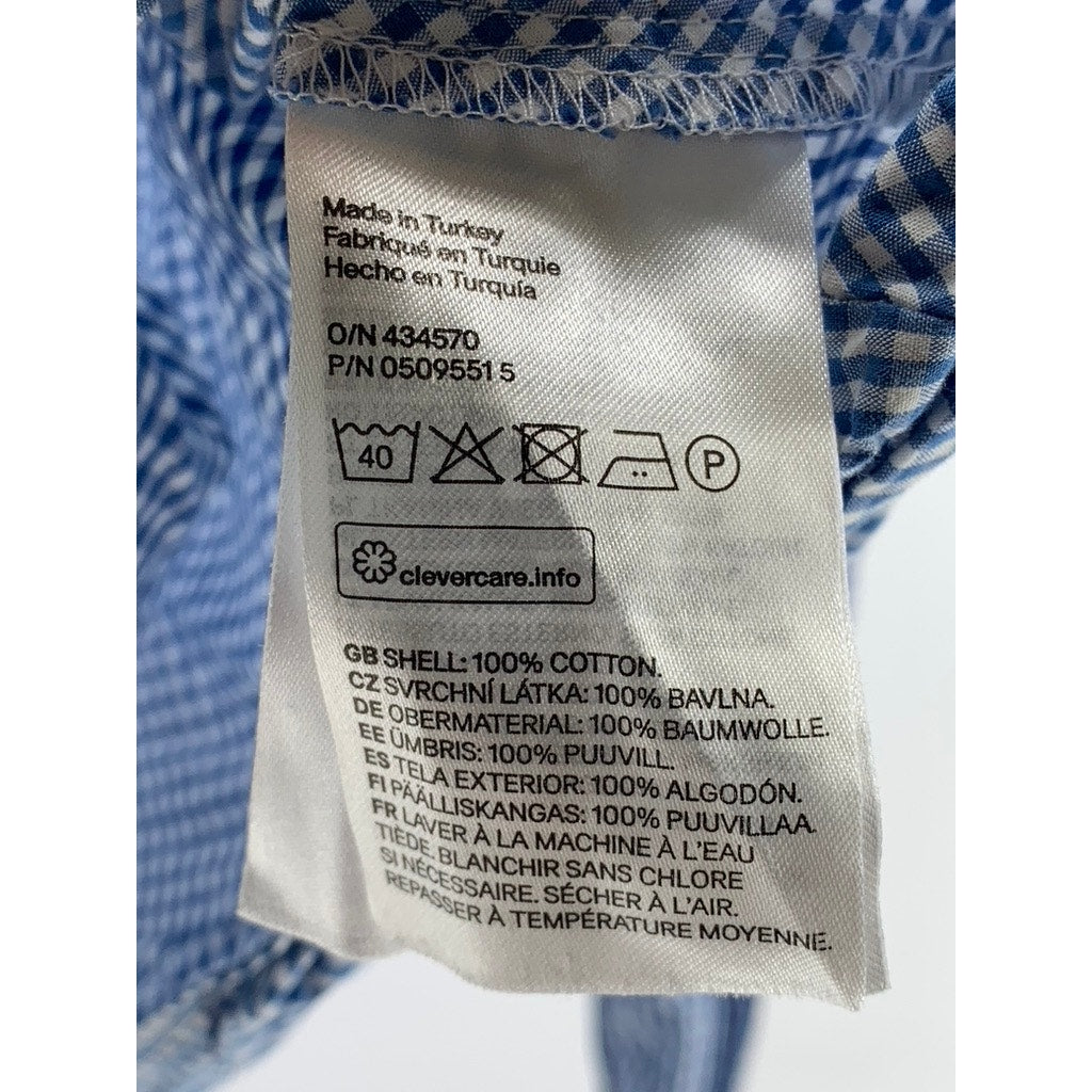 H&M Women's Blue-White Gingham Tie-Front Short Sleeve Cropped Top SZ 6