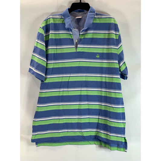 BROOKS BROTHERS Men's Green/Blue Striped Original-Fit Performance Polo Shirt SZL