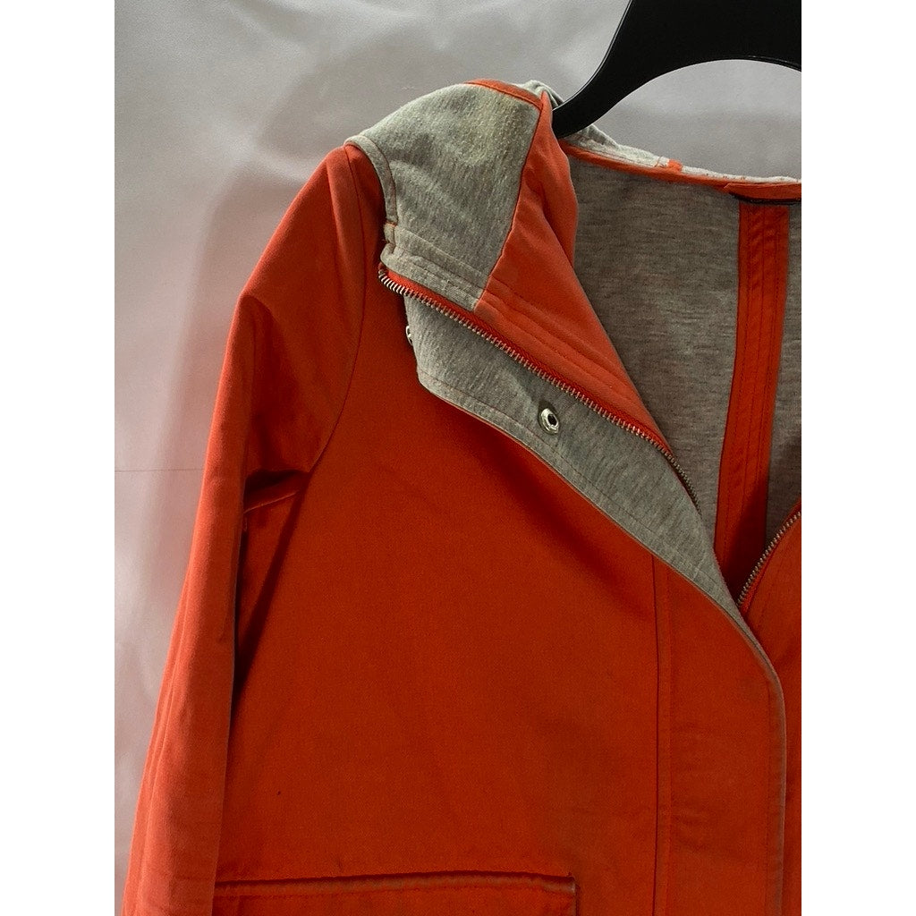 TOPSHOP Women's Orange Snap-Button Full-Zip Drawstring Hem Jacket SZ 2