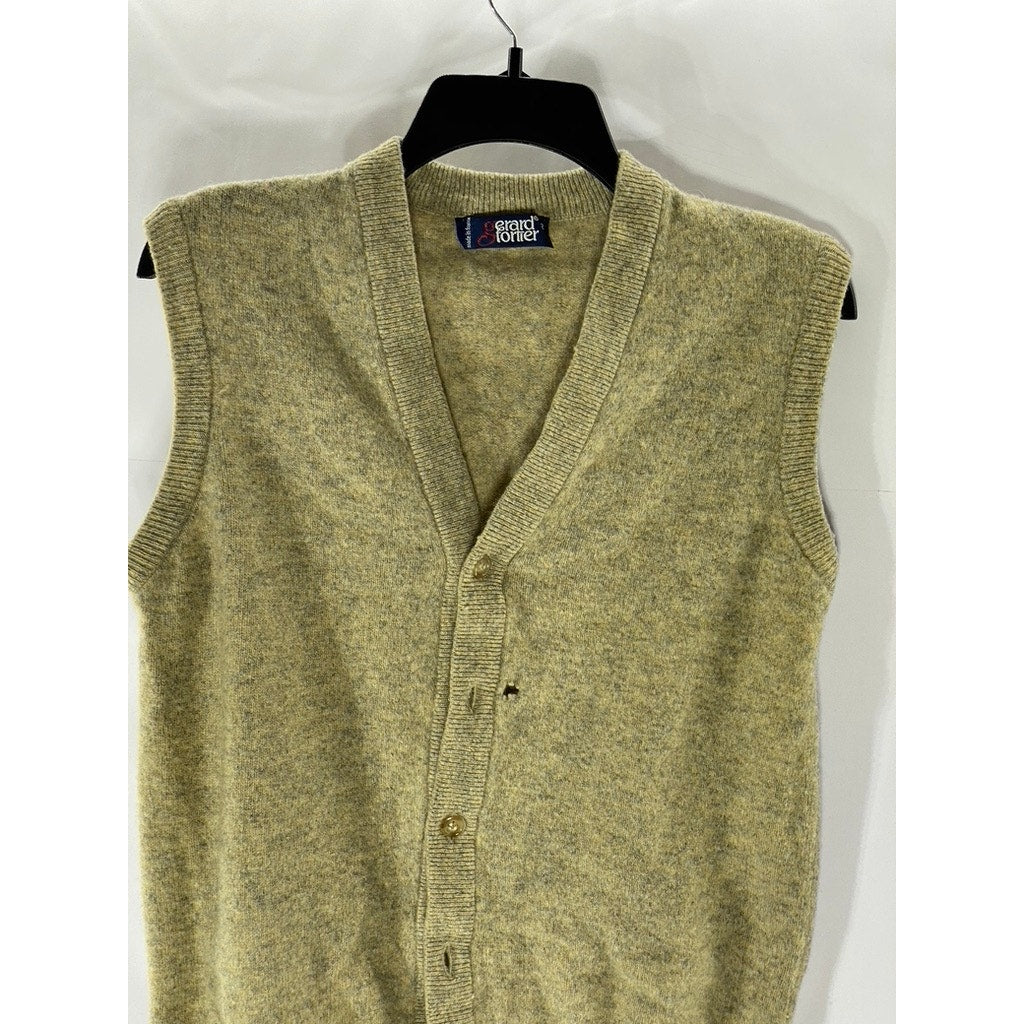 GERARD FORTIER Men’s Olive Green Wool-Blend V-Neck Button-Up Sweater Vest SZ2(S)
