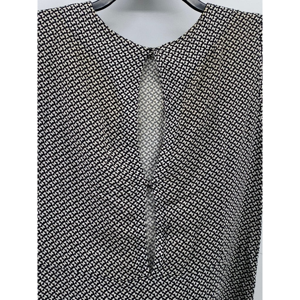 H&M Women's Black-White Mini Bow Print Crewneck Short Sleeve Mini Dress SZ 2