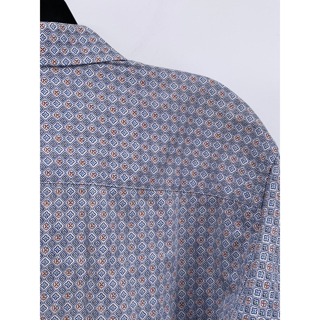 JOHNSTON & MURPHY Men's Blue Printed Button-Up Regular-Fit Long Sleeve Shirt SZL