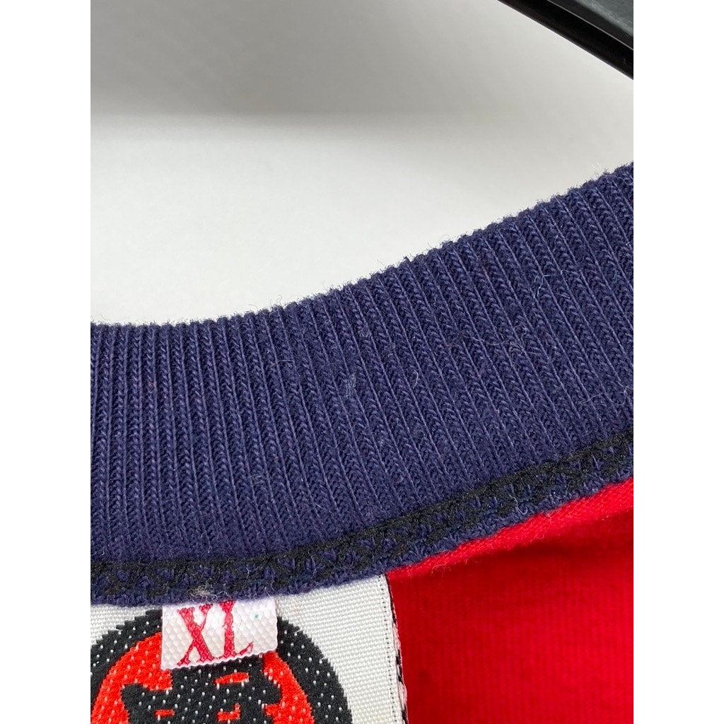 SPORT Women's Red-Blue Graphic Crewneck Short Sleeve Casual Cropped Top SZ XL