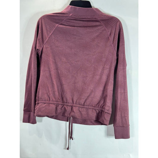 PURE Women's Burgundy Textured Cinch-Hem Baseball Collar Zip-Up Jacket SZ 4