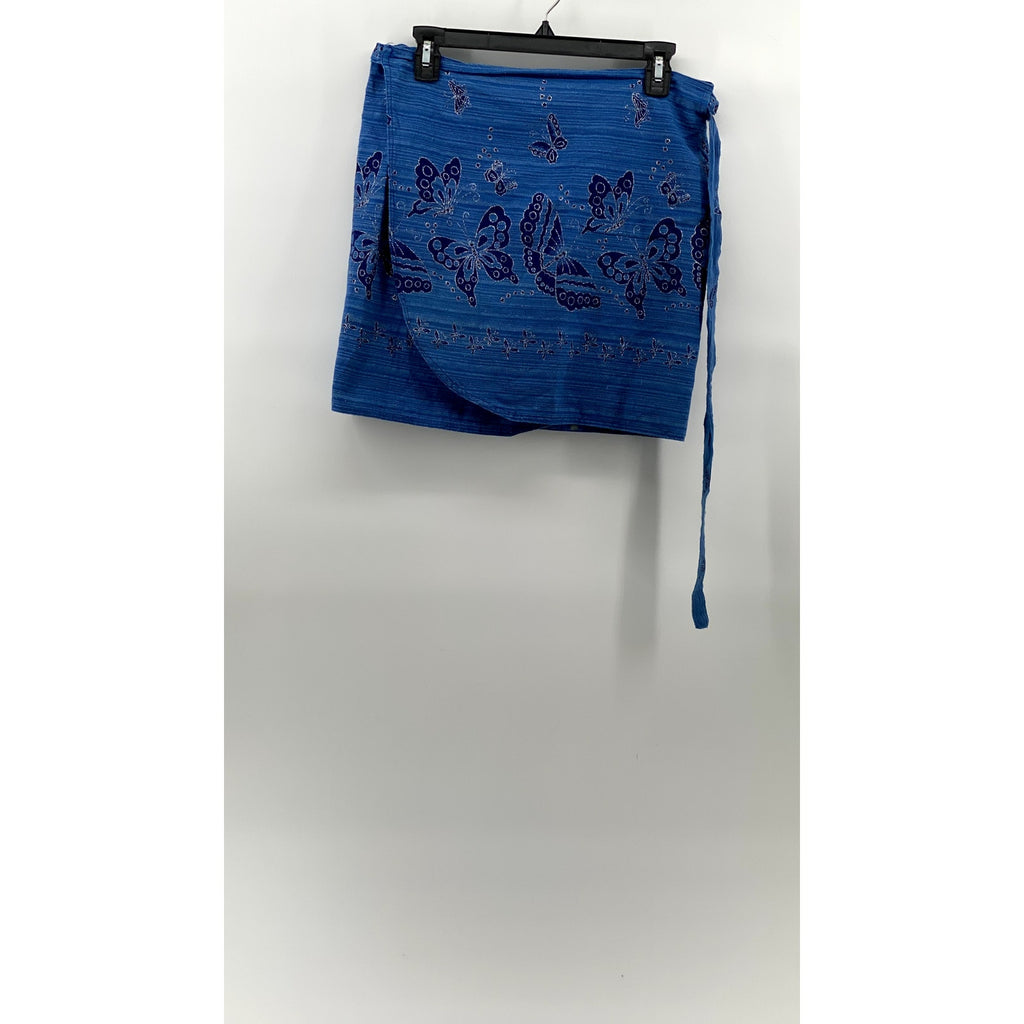 WITCH ROCK Women's Blue Butterfly Glitter Knit Wrap Mini Skirt SZ OS