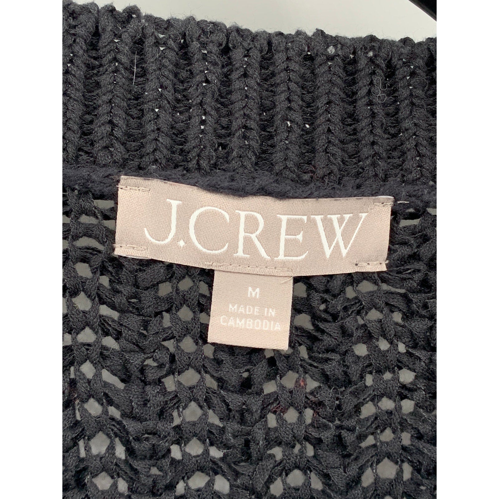 J.CREW Women's Black Open Knit Crewneck Button-Up Cropped Cardigan SZ M