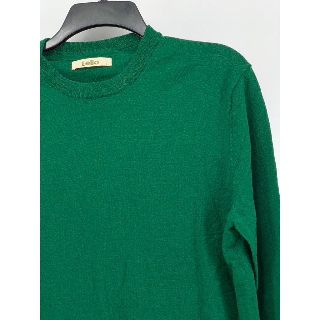 LELLO Men's Dark Green Knit Crewneck Wool Sweater SZ L