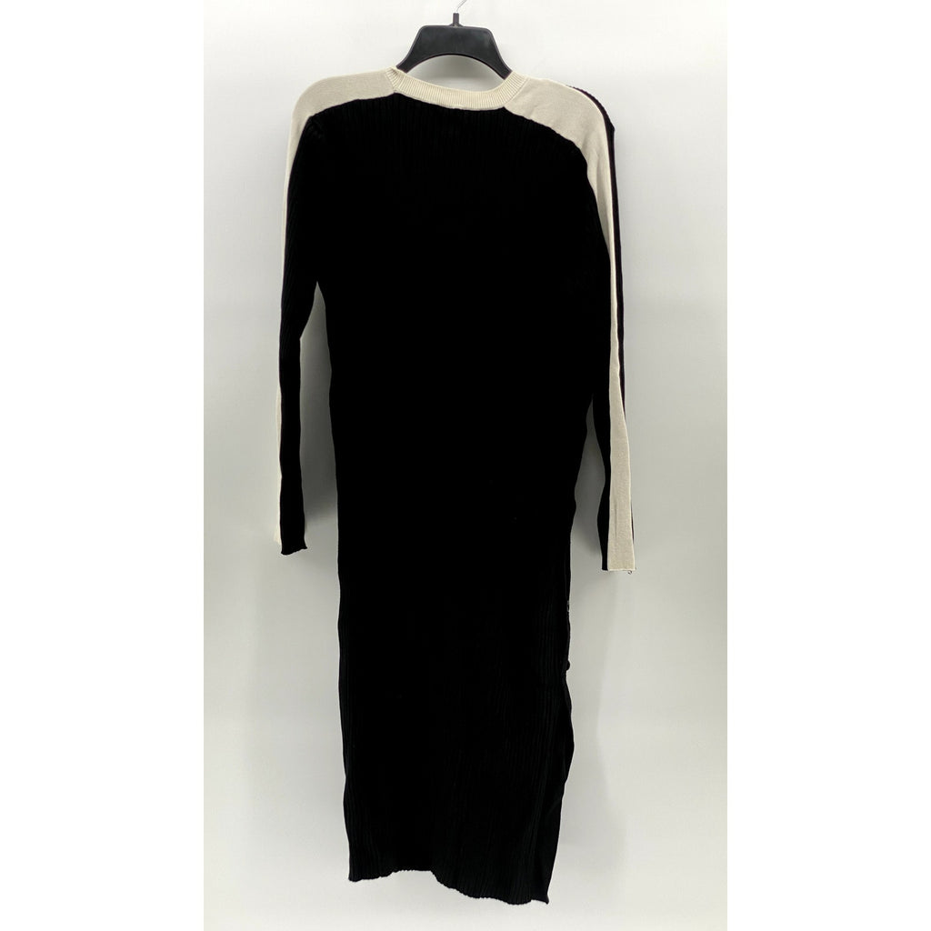 FUTURE COLLECTIVE KHALANA BARFIELD BROWN Women's Black-Cream Ribbed Dress SZ L