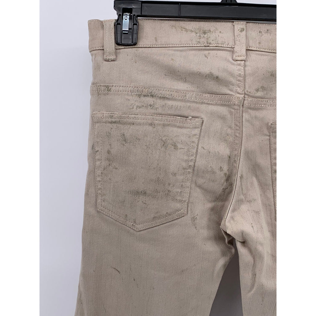 UNBRANDED Men's Beige Distressed Button-Fly Skinny-Leg Regular-Fit Pant SZ 29