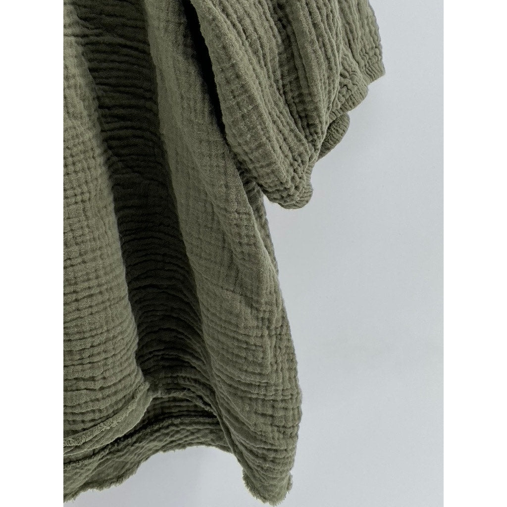 KNOX ROSE Women's Olive Green Gauze Elbow Sleeve Button-Up Top SZ 2XL