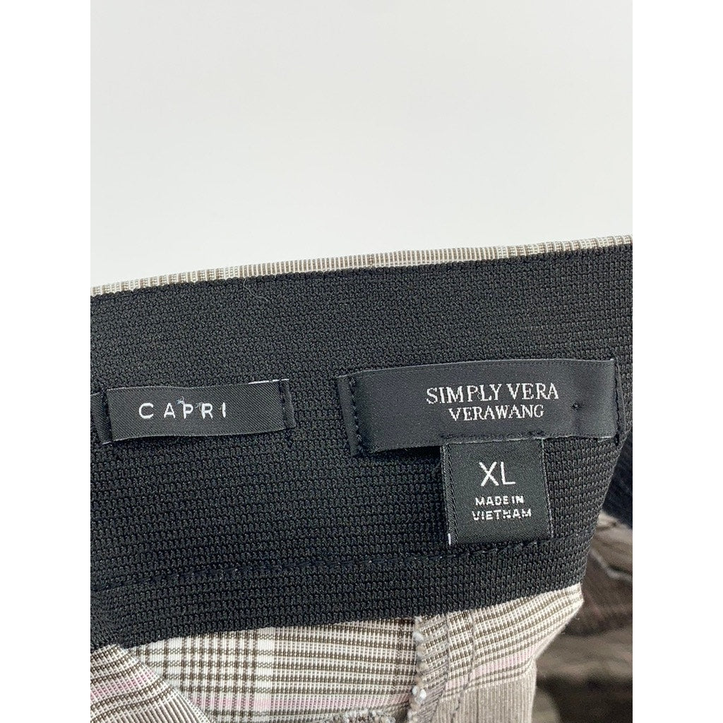 SIMPLY VERA VERA WANG Women's Gray Plaid Capri Pants SZ XL