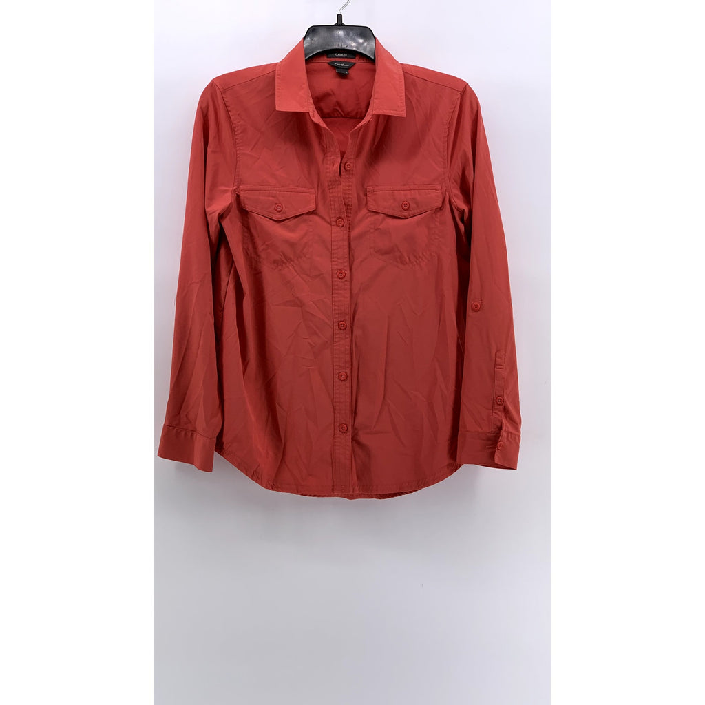 EDDIE BAUER Women's Red Classic-Fit Button-Up Long Sleeve Top SZ S