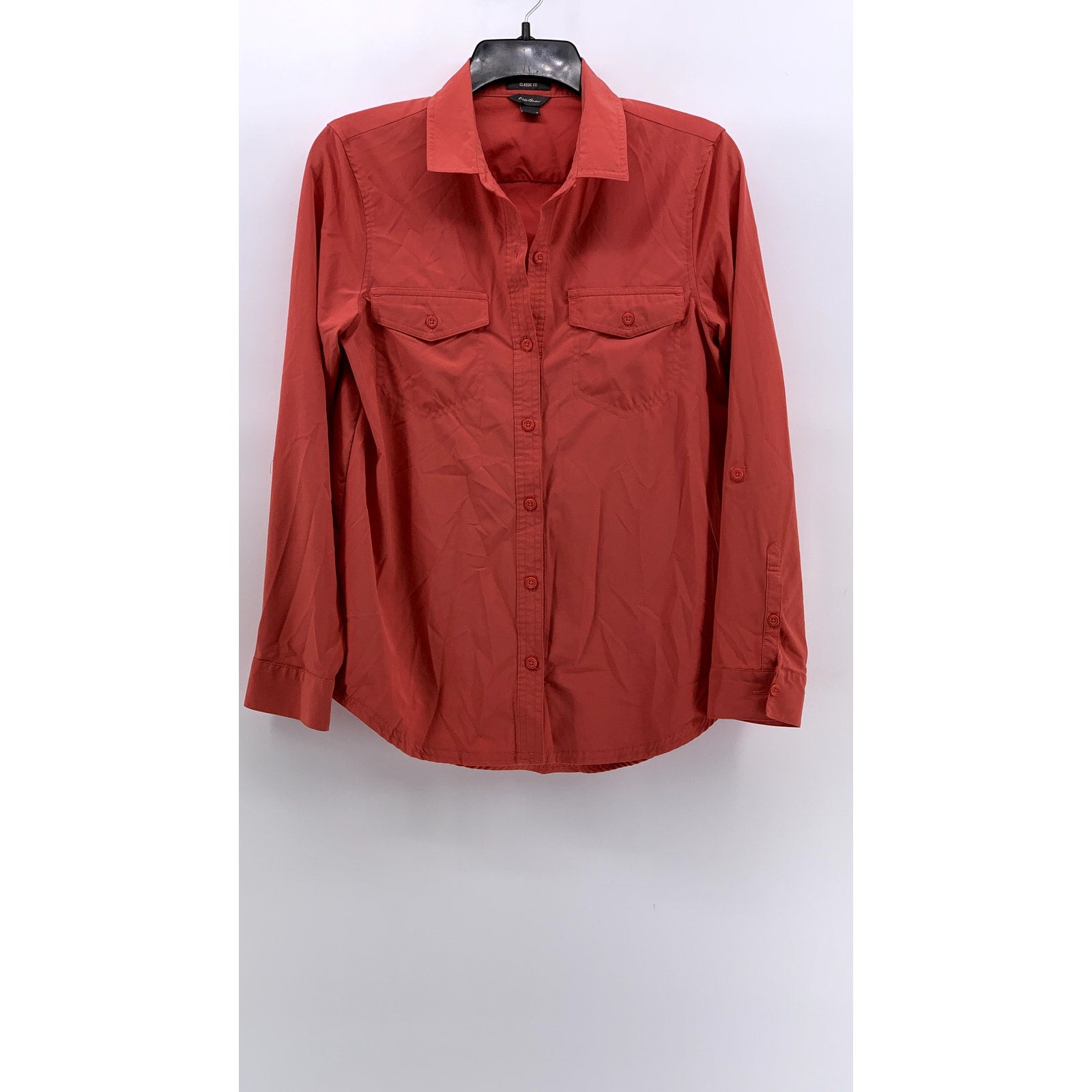 EDDIE BAUER Women's Red Classic-Fit Button-Up Long Sleeve Top SZ S