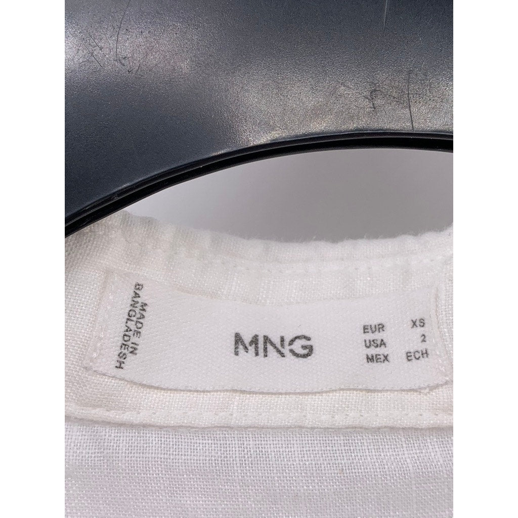 MNG Women's White Linen Button-Up Short Sleeve Top SZ 2
