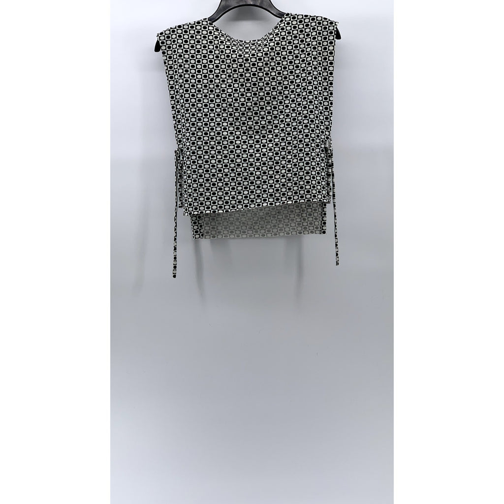 UNBRANDED Women's Black-White Printed Crewneck Side-Tie Sleeveless Tank Top SZ S