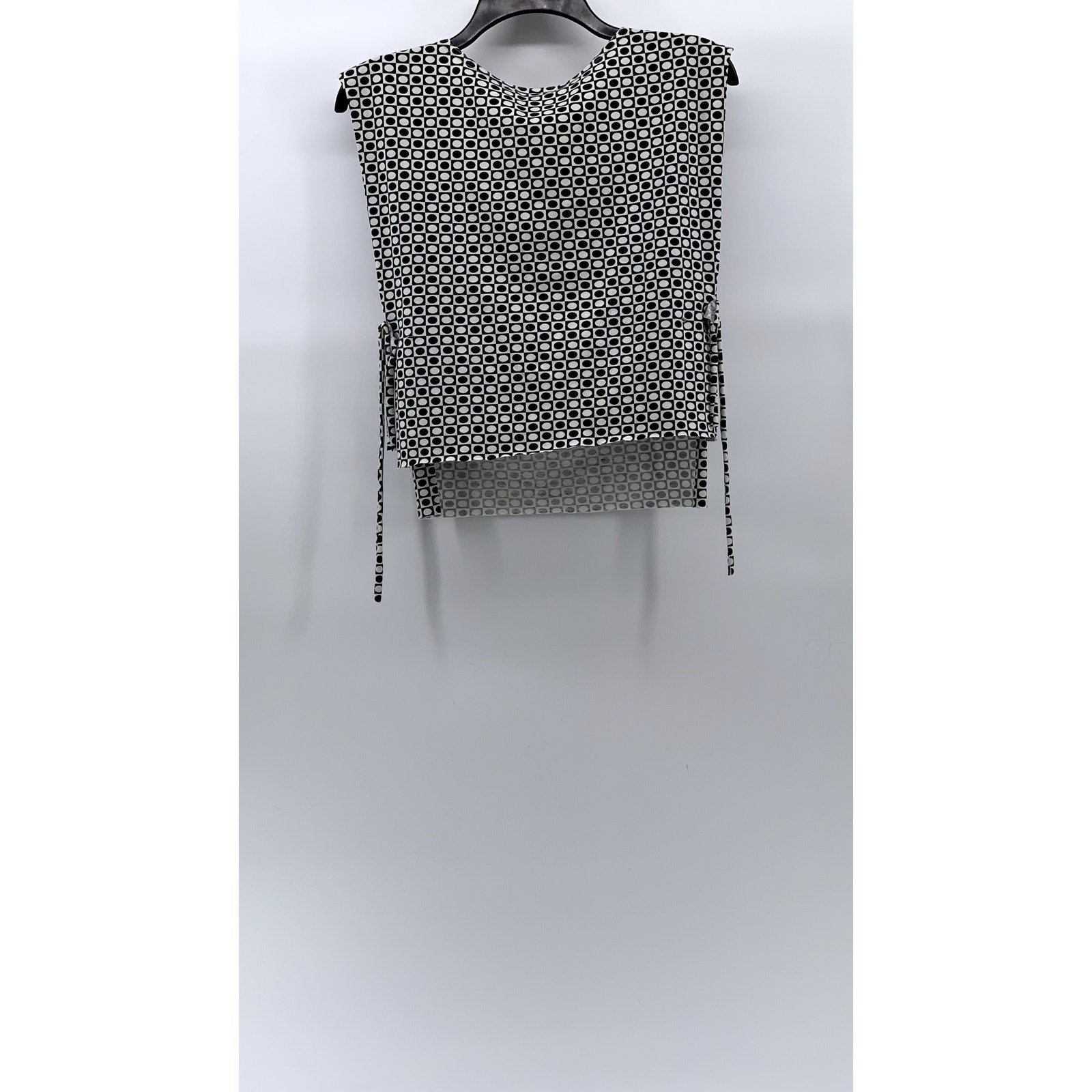 UNBRANDED Women's Black-White Printed Crewneck Side-Tie Sleeveless Tank Top SZ S