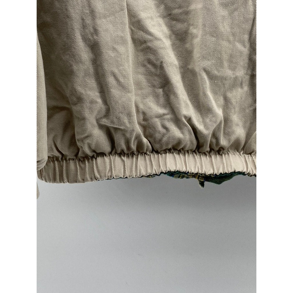 TONG HAUL Men's Vintage Beige-Green Plaid Reversible Zip-Up Jacket SZ S