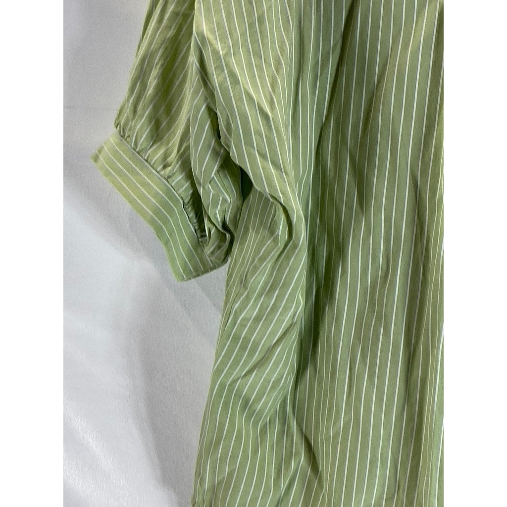 UNBRANDED Women's Green/White Pinstripe Preppy Over Shoulder Tie Top SZ XL