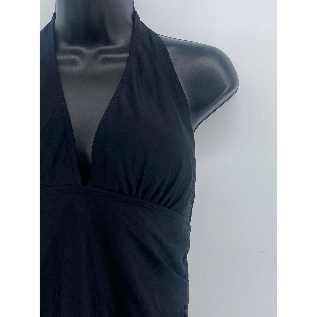 UNBRANDED Women's Black Open-Back Side-Ruched Halter Top SZ L