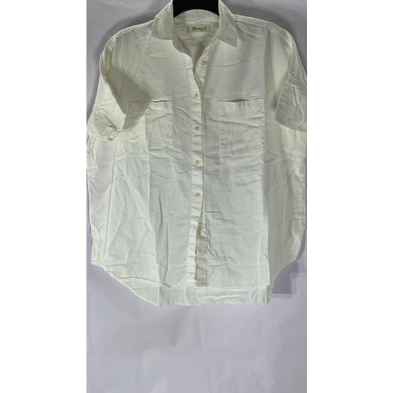 MADEWELL Women's White Cotton Courier Oversized Button-Up Patch Pocket Top SZ S