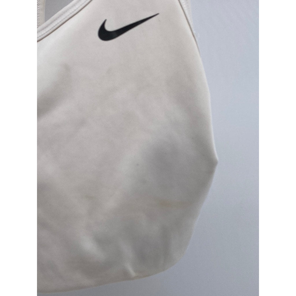NIKE Women's White-Black Dri-Fit Swoosh Racerback Non-Padded Sports Bra SZ S