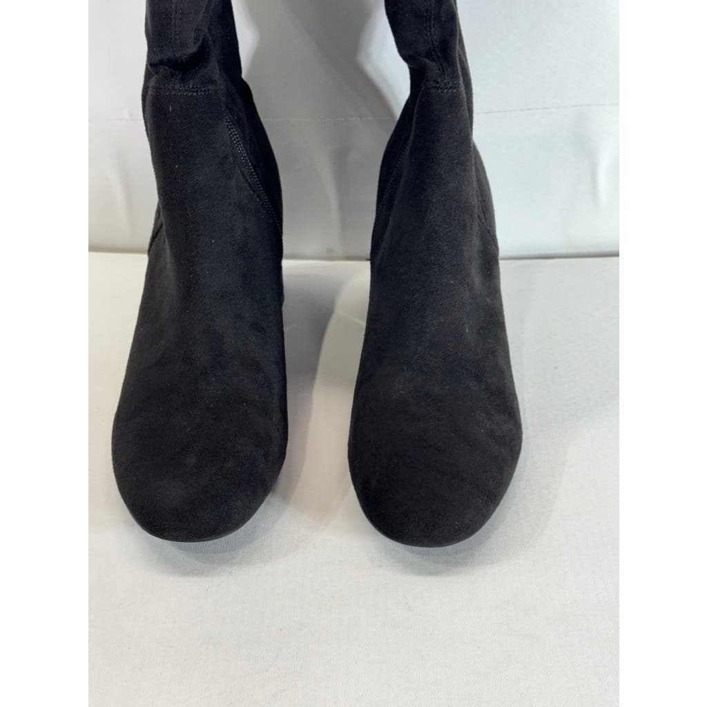 NINE WEST Women's Black Faux Suede Yanie Over-The-Knee Block-Heel Boots SZ 7.5