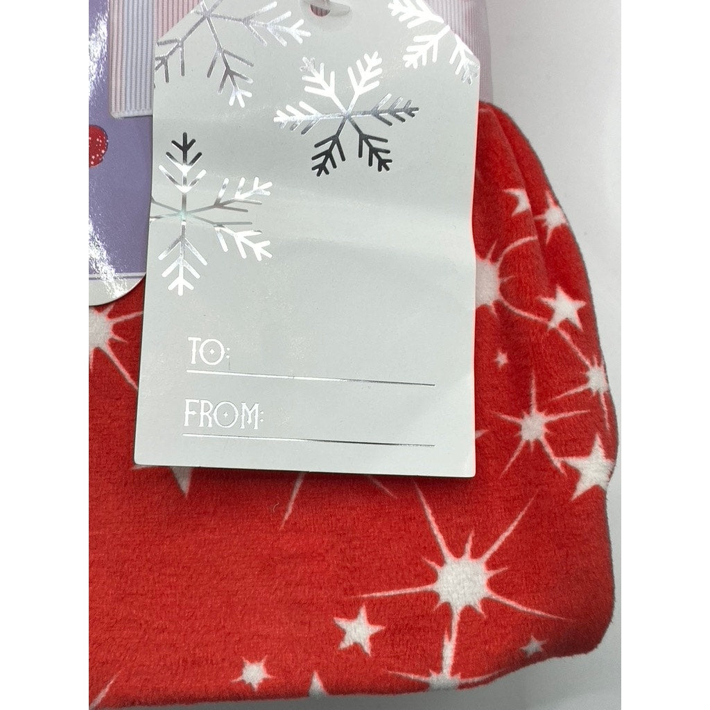 JUST BE Women's Red-White Star Print Velour Crewneck 2pc Sleep Set SZ L