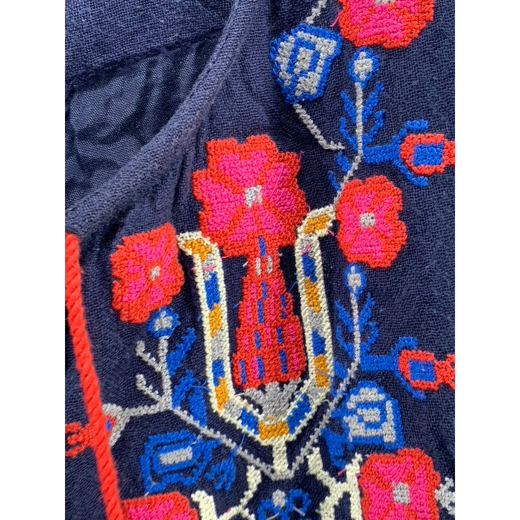 FLOREAT Women's Navy Embroidered Wool-Blend Short Sleeve Dress SZ 4