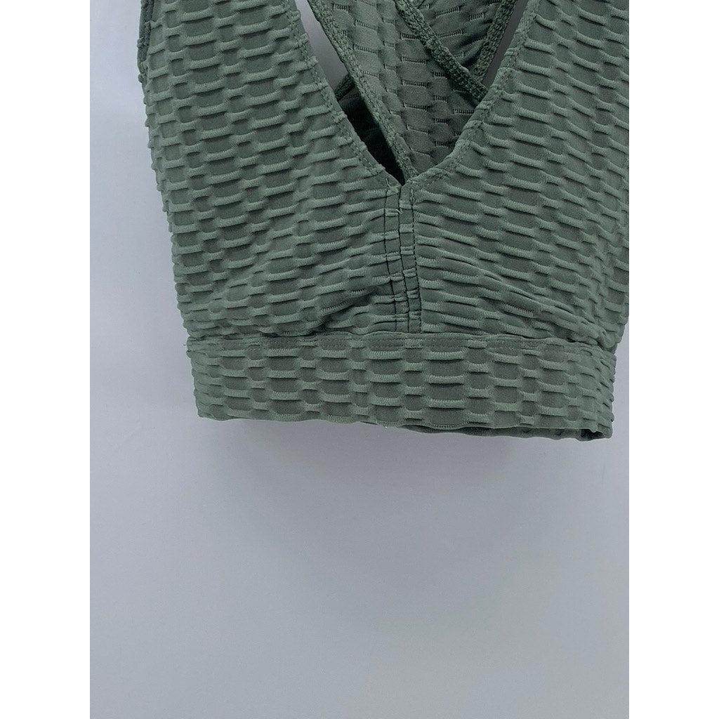 FOREVER 21 Women’s Green Honeycomb Textured V-Neck Cross Back Bralette SZ S