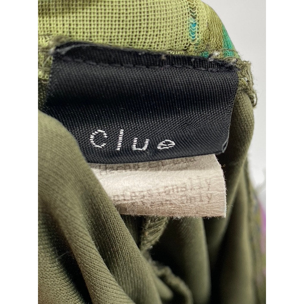 CLUE Women's Green Paisley Print Vintage Y2K Straight Knee-Length Skirt SZ M