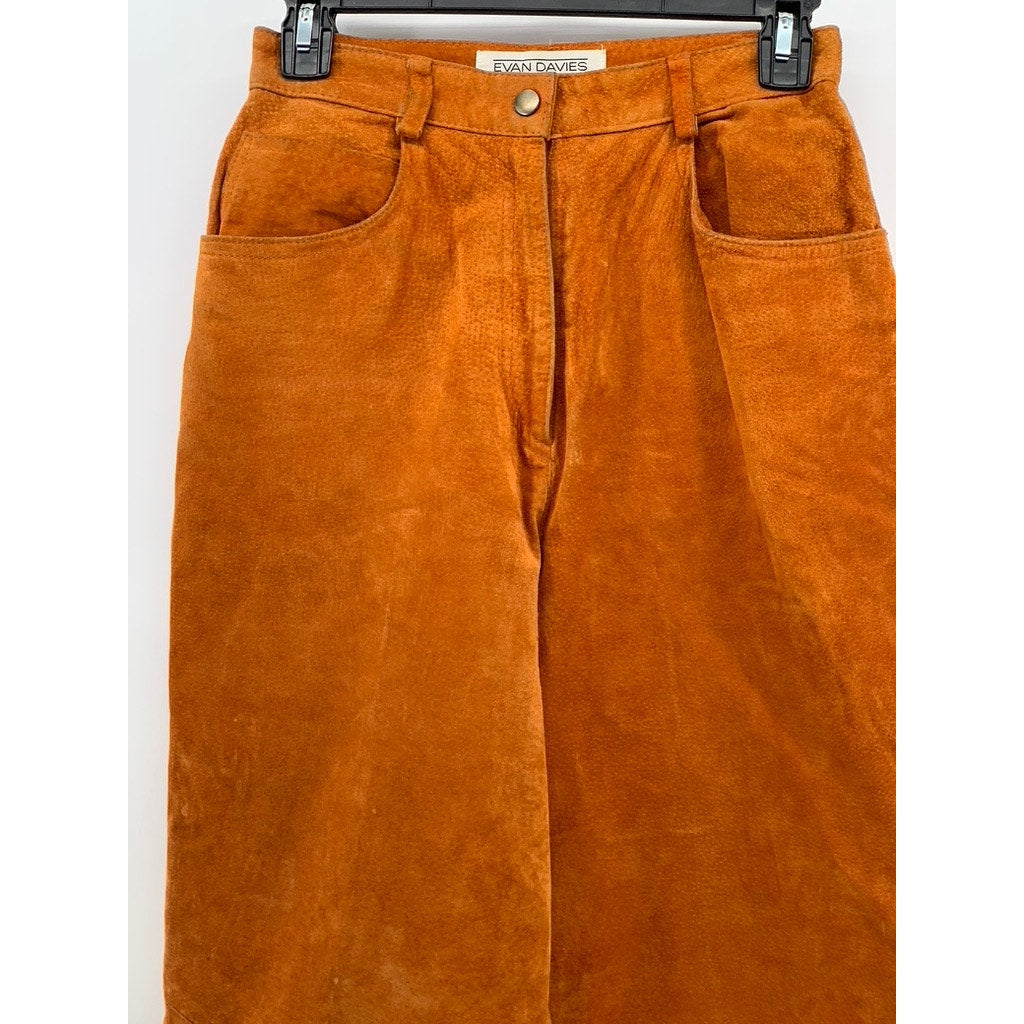 EVAN DAVIES Women’s Vintage Orange Leather High-Rise Straight Leg Pant SZ L