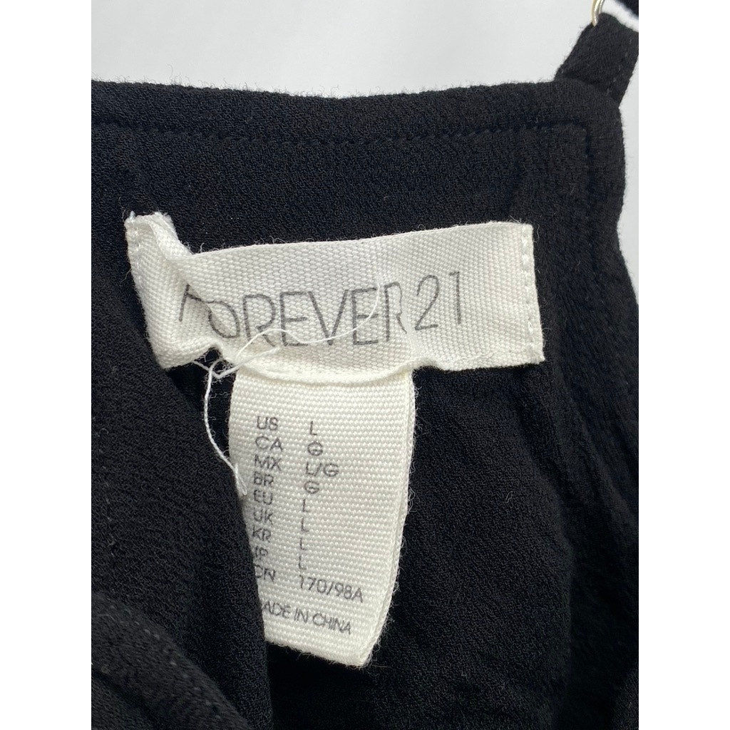 FOREVER 21 Women's Black Lace-Up V-Neck Spaghetti Strap Racerback Top SZ L