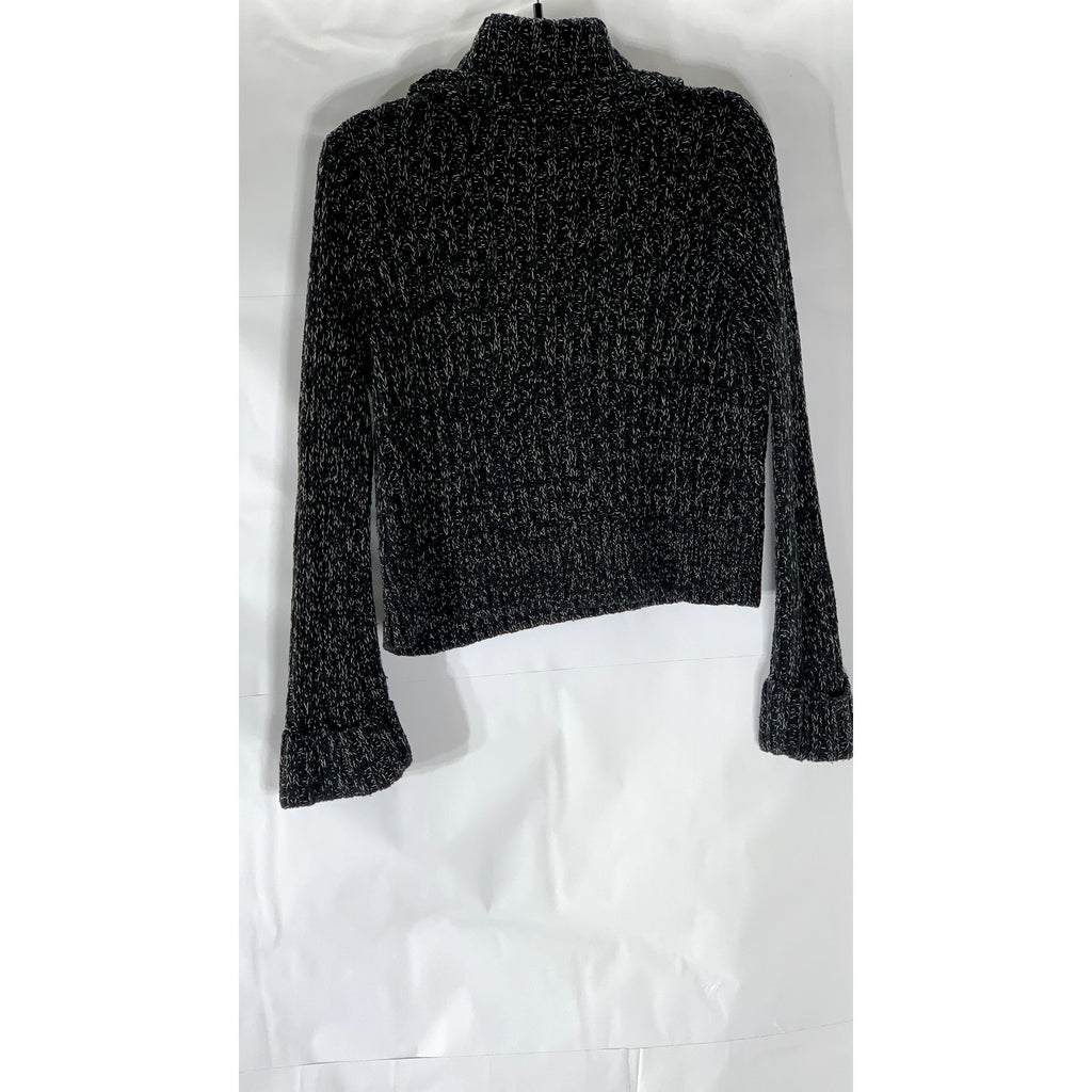 FREE PEOPLE Women's Black Twisted Cable Knit Cuffed Turtleneck Sweater SZ M