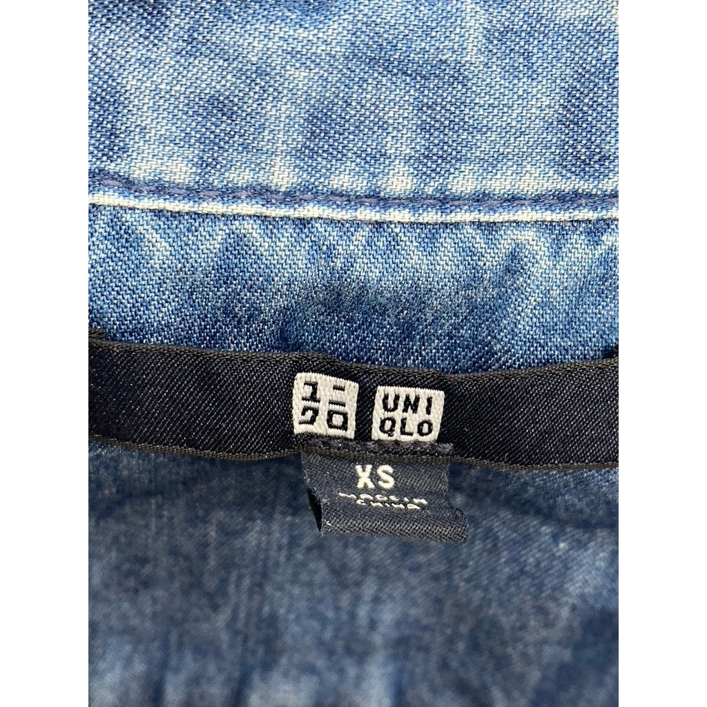 UNIQLO Women's Blue Denim Button-Up Long Sleeve Fitted Top SZ XS