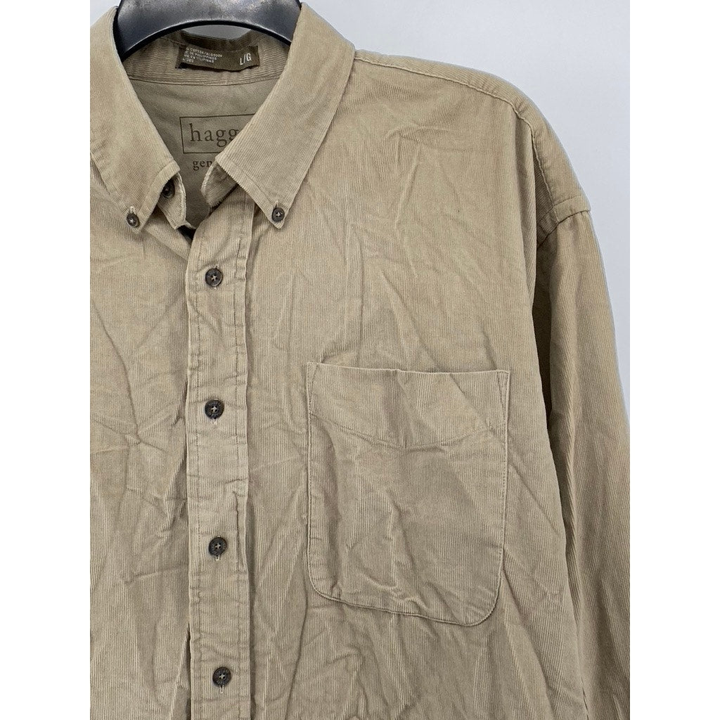 HAGGAR GENERATIONS Men's Beige Button Down SZ(LG)