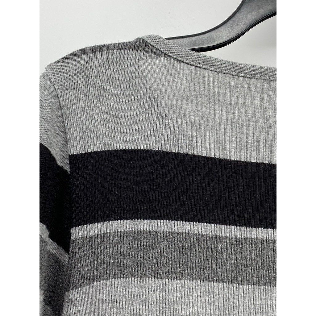 LIZ CLAIBORNE Women's Gray-Black Striped Boat-Neck Top SZ XL
