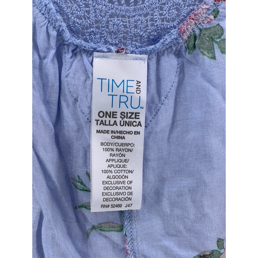 TIME & TRU Women's Blue Floral Open Front Cardigan SZ OS